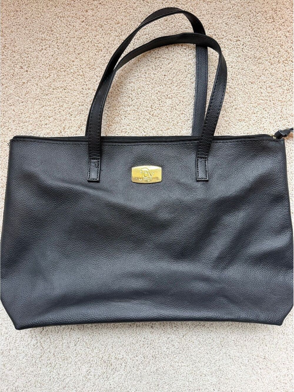 Joy Mangano Black Pebbled Leather Work Tote Bag